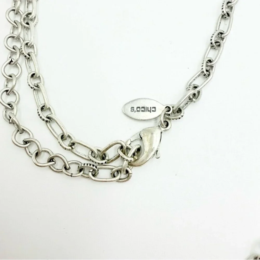 Chico’s Silver Tone Teardrop and Smoky Crystal Rhinestones Necklace